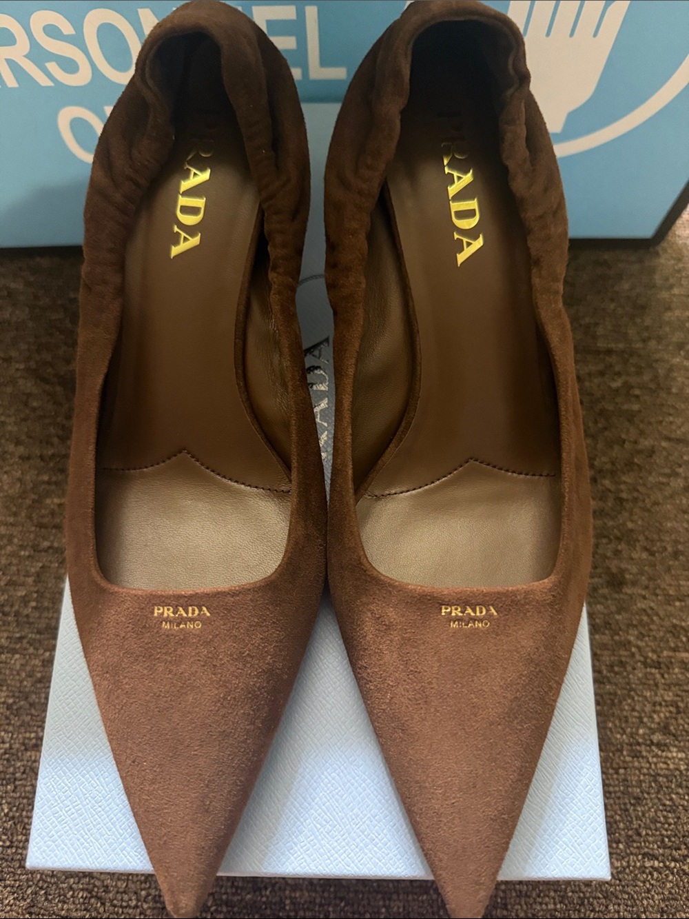 Prada Brown Suede Pointed Ballet Flats